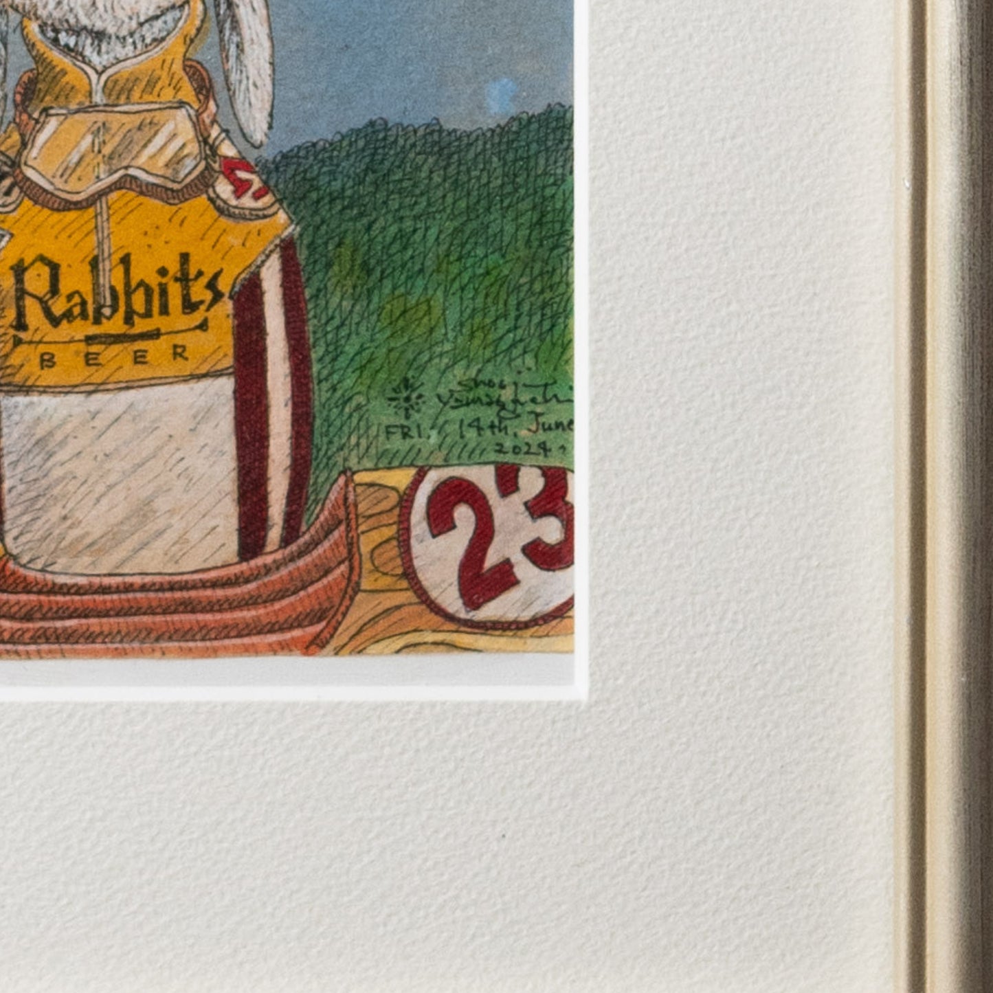 【原画 1点限り】 山口祥治作 絵画 「うさぎのバイク」