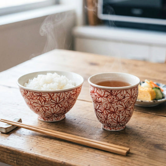 花詰 赤絵 茶碗&湯呑み 2点セット【作家・山口祥治 手描き】独自ブレンド土と渋み呉須が魅せる「花詰」赤絵 茶碗&湯呑み セット 有田焼