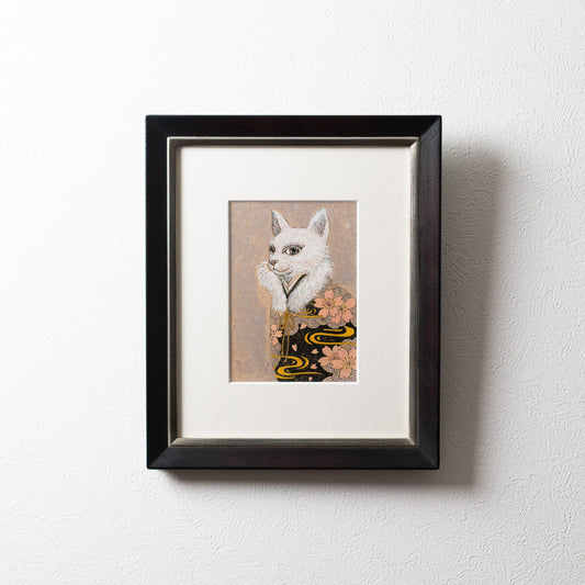 【原画 1点限り】 山口祥治作 絵画 「猫と桜」
