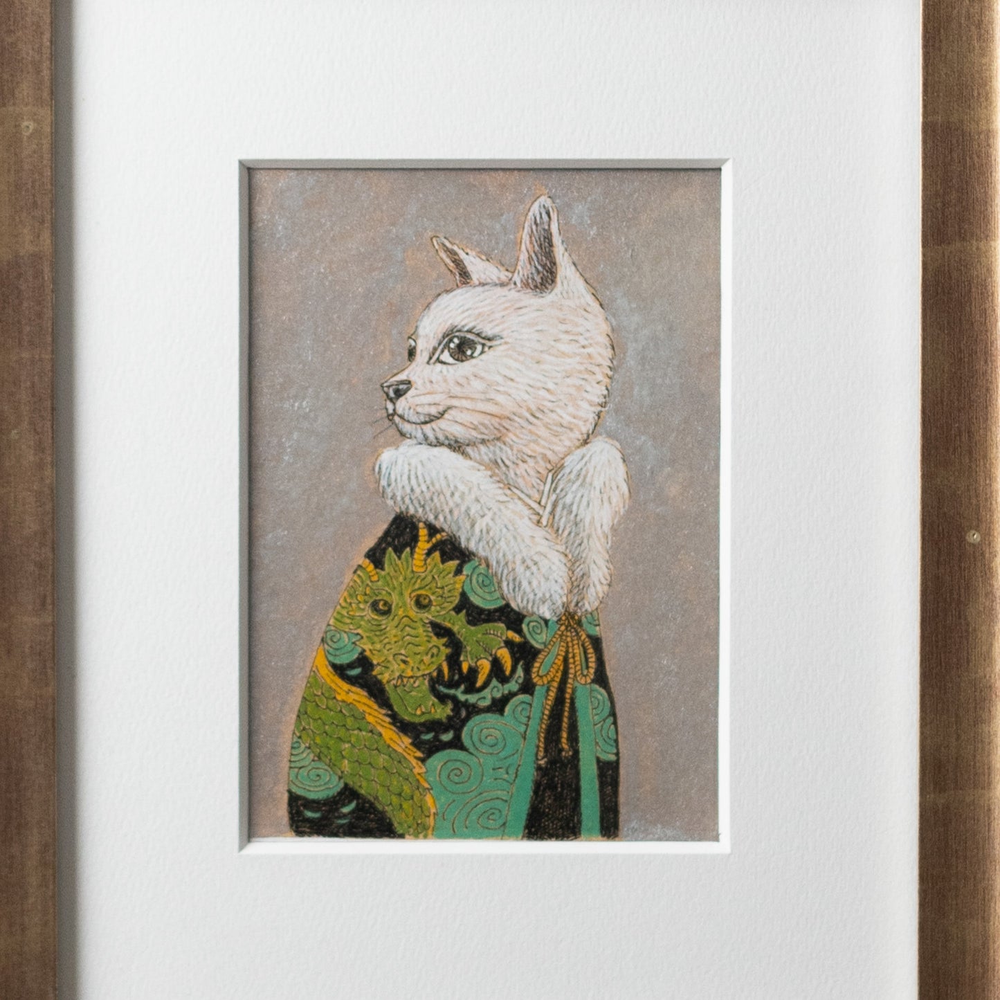 【原画 1点限り】 山口祥治作 絵画 「猫と竜」