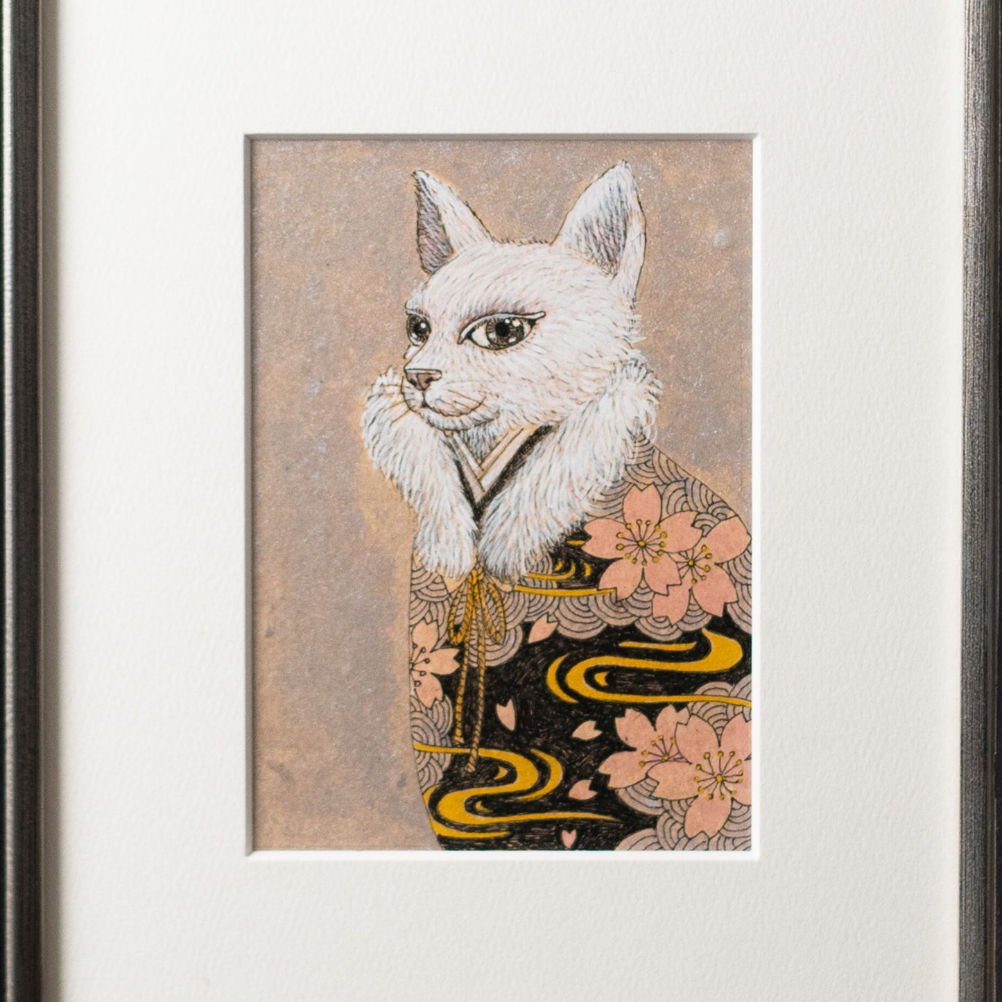 【原画 1点限り】 山口祥治作 絵画 「猫と桜」