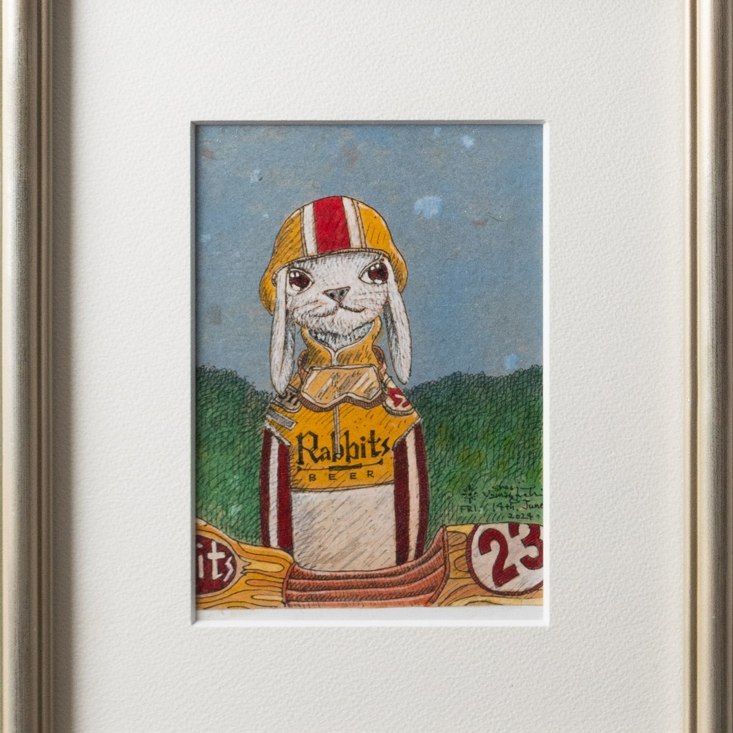 【原画 1点限り】 山口祥治作 絵画 「うさぎのバイク」