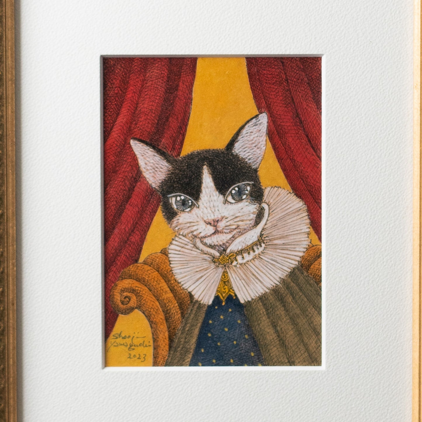 【原画 1点限り】 山口祥治作 絵画 「猫の王宮」