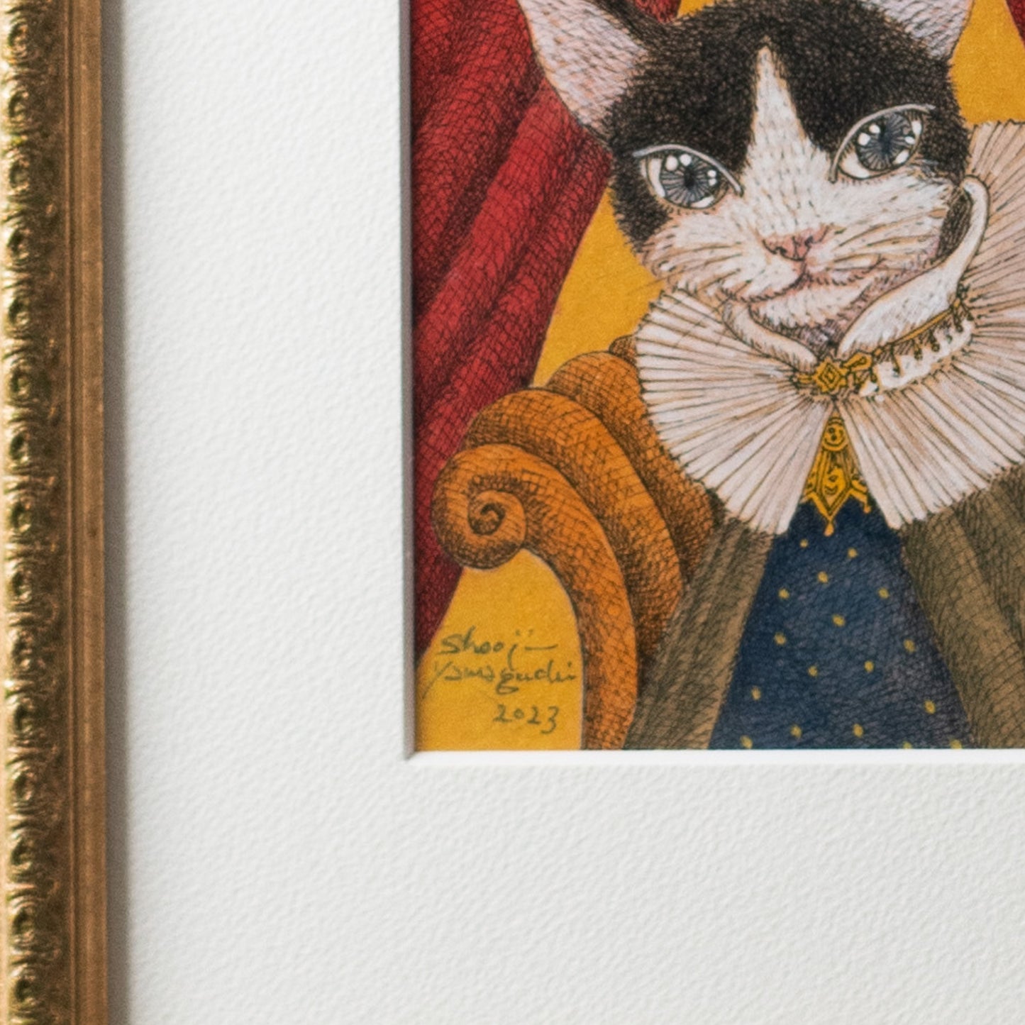 【原画 1点限り】 山口祥治作 絵画 「猫の王宮」
