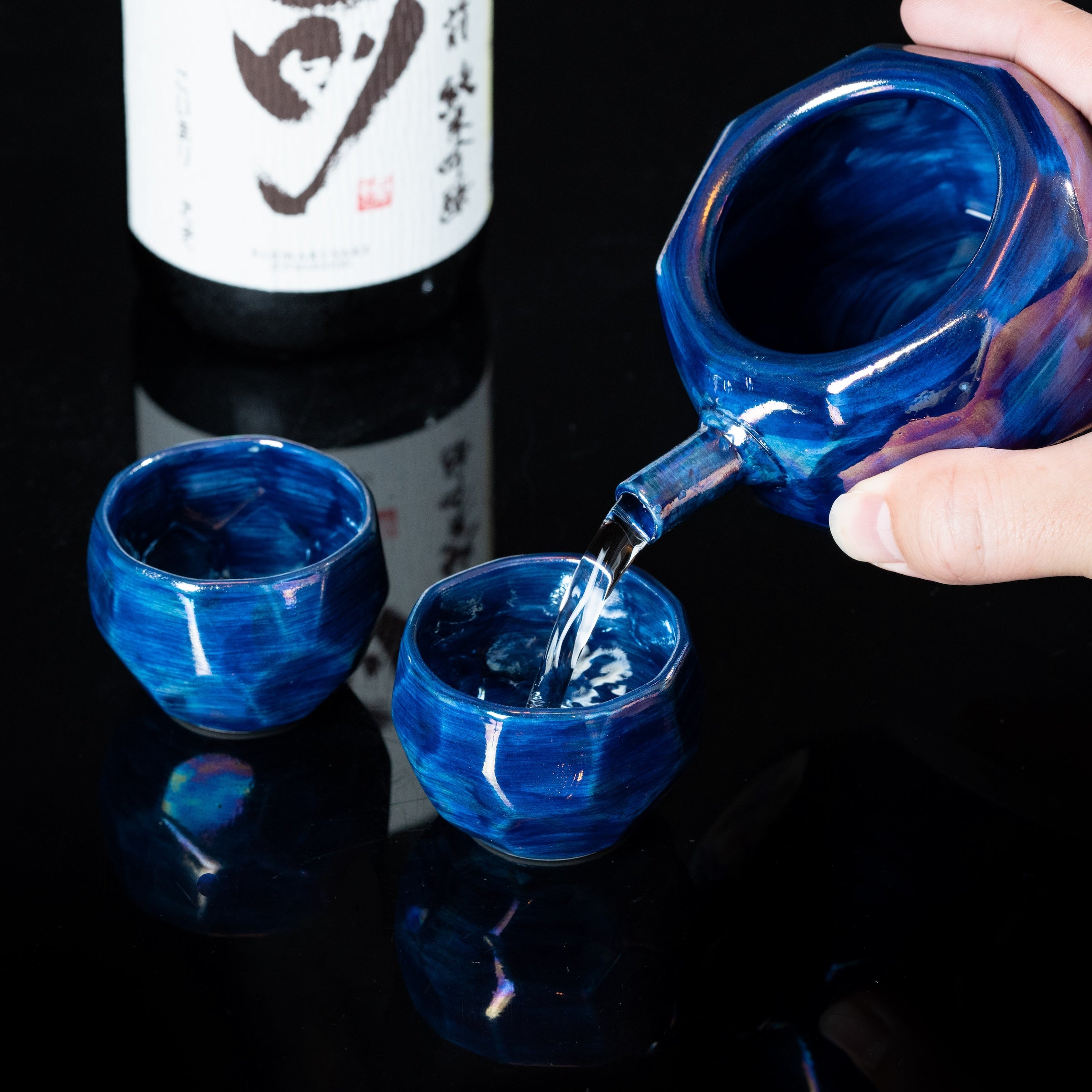 有田焼【ラスター彩】酒器 3点セット 青｜晩酌やギフトにおしゃれな和